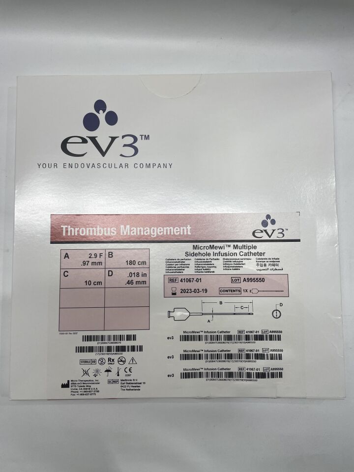 41067-01 - EV3 - Thrombus Management MicroMewi Multiple Sidehole Infusion Catheter 2.9F/.97mm, () - ( Expiry Date: )