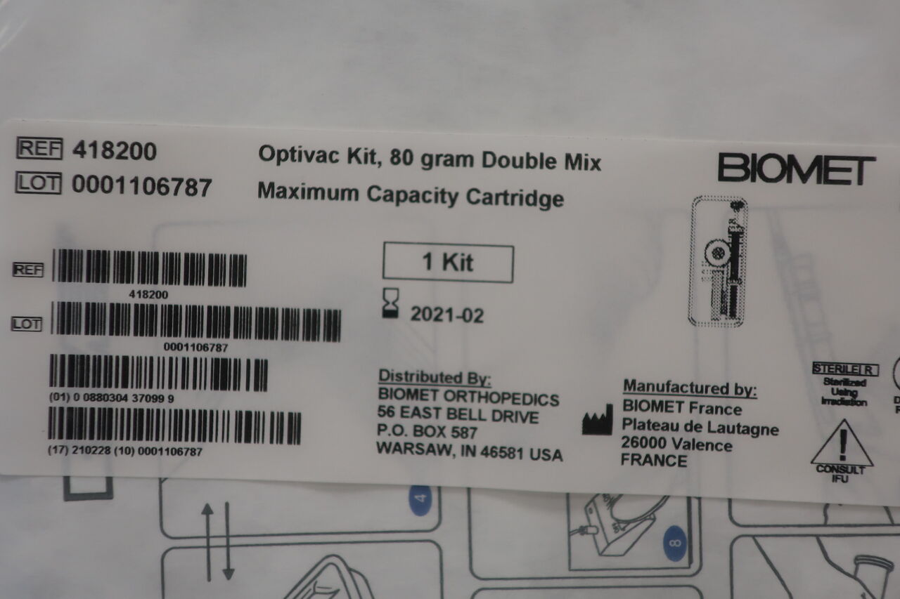 418200 - BIOMET - Orthopaedic cement preparation/delivery kit Optivac Kit, 80 gram Double Mix, (BX/1) - ( Expiry Date: 2021-02-28 )