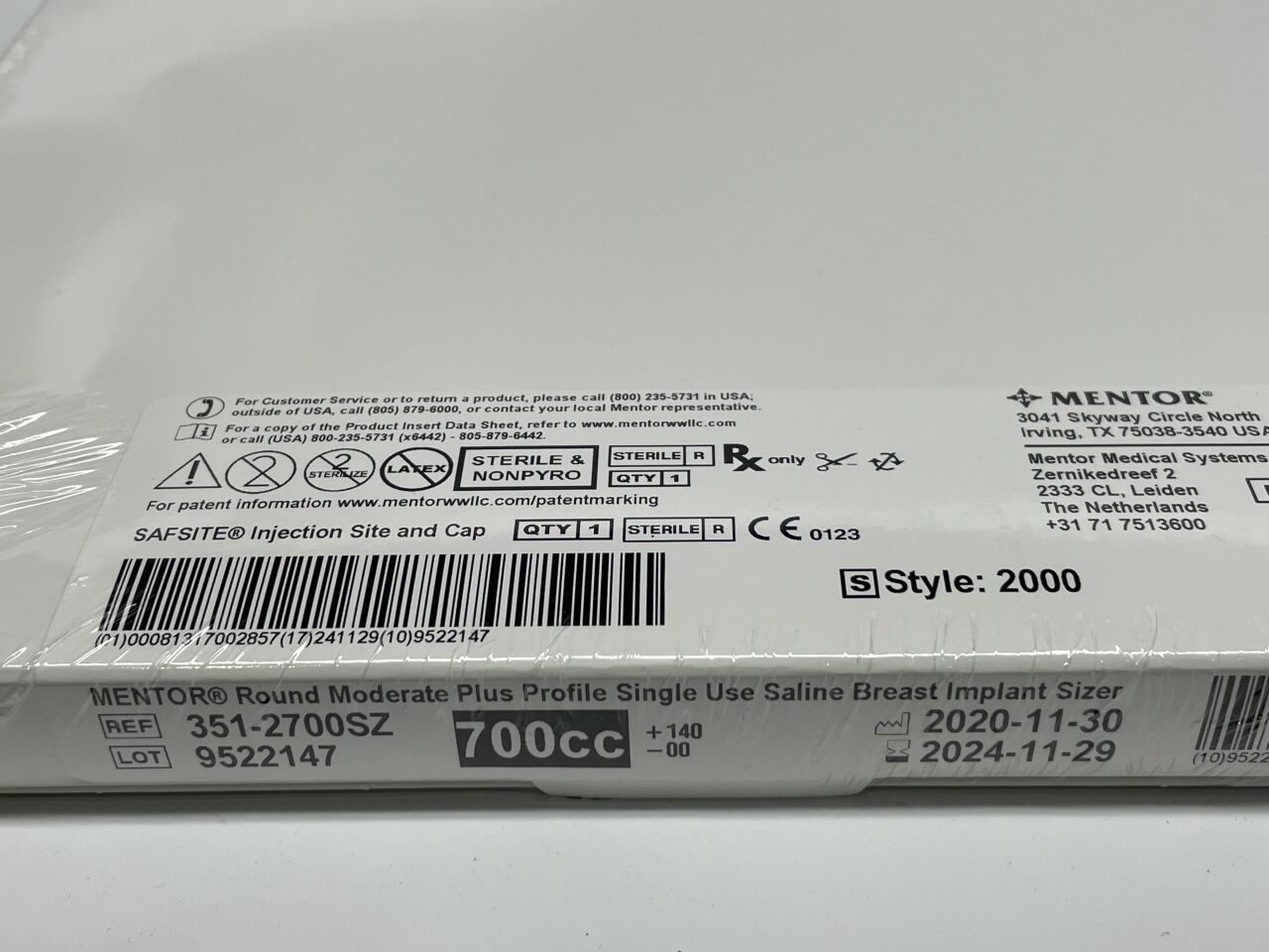 351-2700SZ - MENTOR - Round Moderate Plus Profile Saline Breast Implant Sizer, 700cc, (BX/1) - ( Expiry Date: 2023-02-03 )