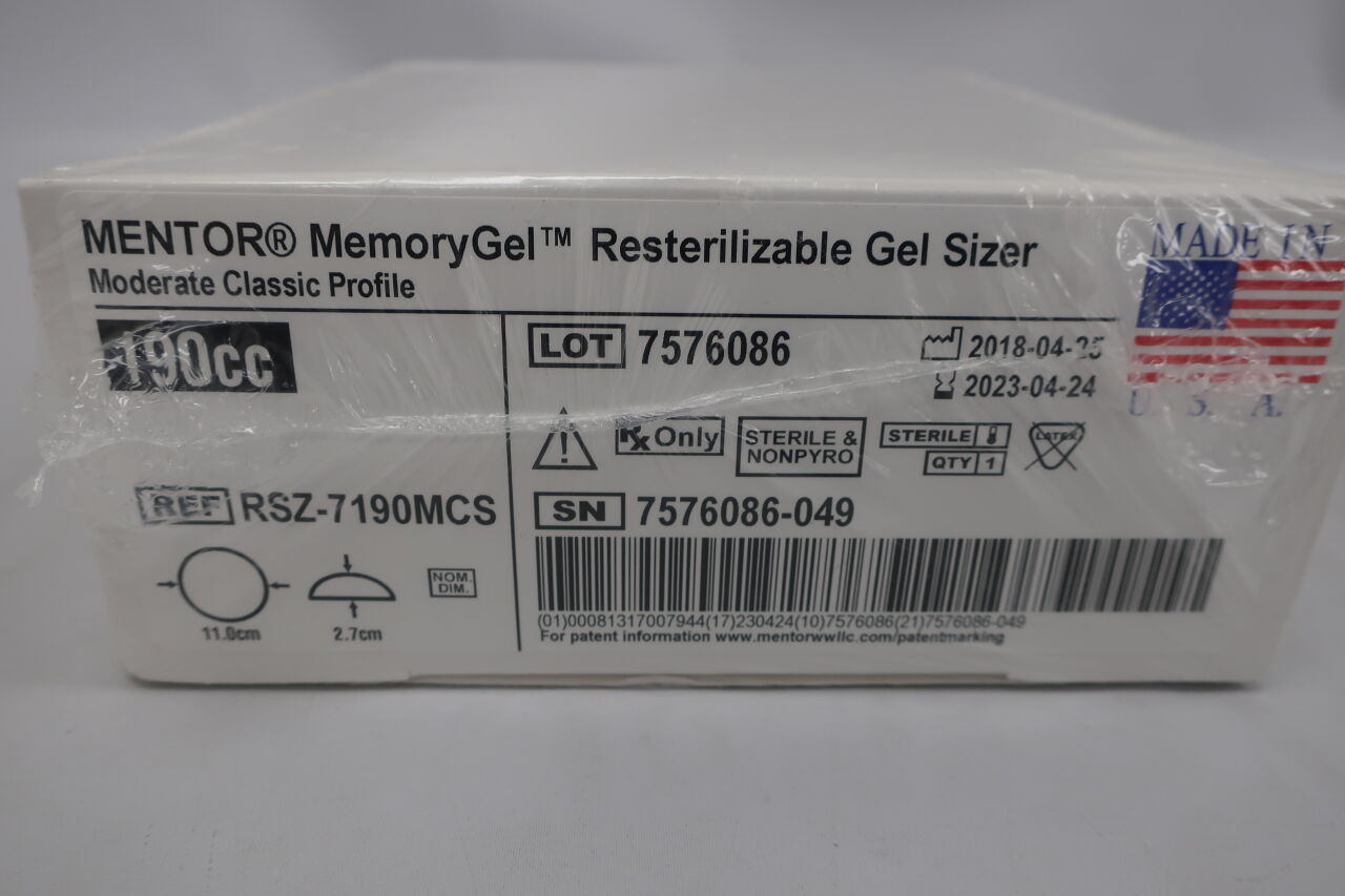 RSZ-7190MCS - MENTOR - MemoryGel Moderate Classic Profile, MC 190cc Gel Sizer, (BX/1) - ( Expiry Date: 2023-04-24 )