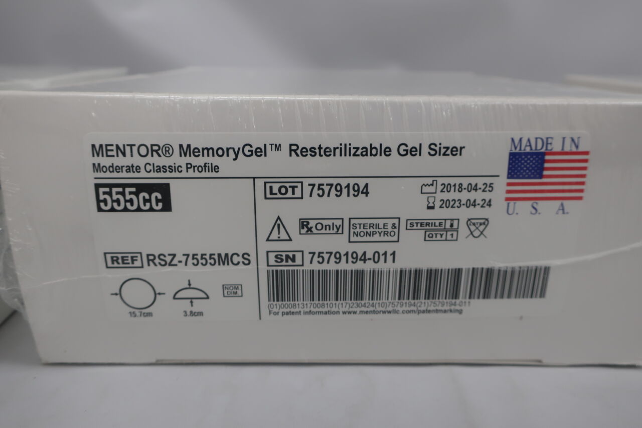 RSZ-7555MCS - MENTOR - MemoryGel Moderate Classic Profile, MC 555cc Gel Sizer, (BX/1) - ( Expiry Date: 2023-04-24 )