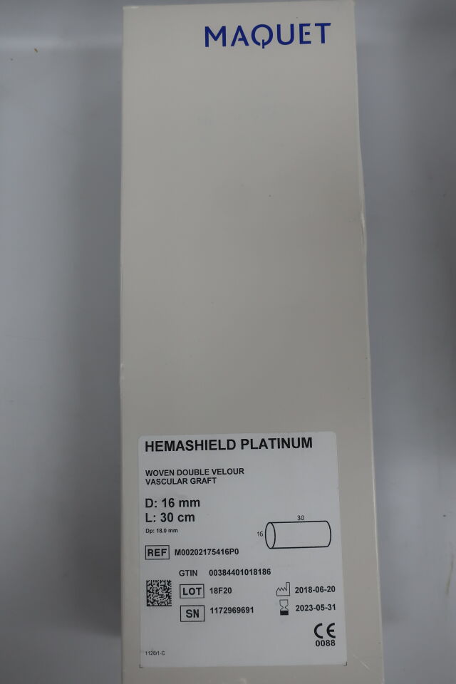 M00202175416P0 - MAQUET - HEMASHIELD PLATINUM WOVEN STRAIGHT DOUBLE VELOUR VASCULAR GRAFT WITH GRAFT 16mm x 30cm, (BX/1) - ( Expiry Date: 2023-05-31 )