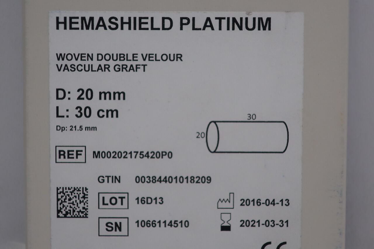 M00202175420P0 - MAQUET - Hemashield Platinum Woven Double Velour Vascular Graft D: 20mm L: 30cm, (BX/1) - ( Expiry Date: 2022-04-30 )