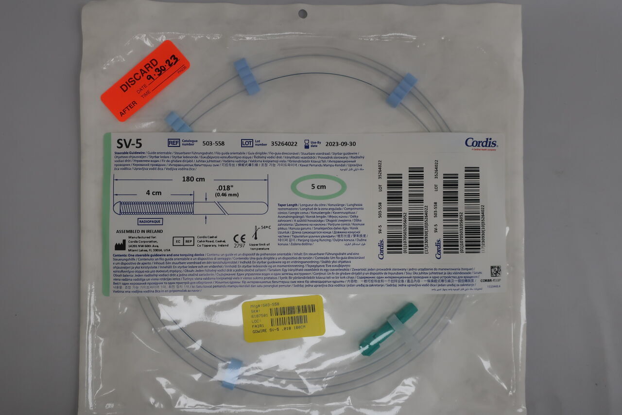 503-558 - CORDIS - SV-5 Steerable Guidewire - .018" x 180cm x 5cm, () - ( Expiry Date: 2023-09-30 )