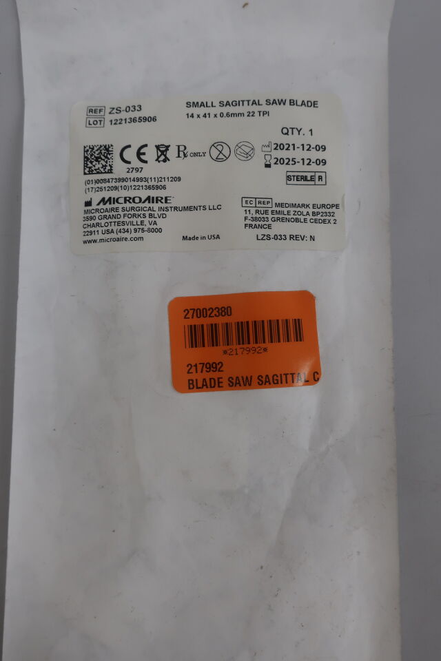 ZS-033 - MICRO-AIRE - Micro sagittal saw blade 14mm x 41mm x 0.4mm, (EA) - ( Expiry Date: 2015-01-07 )
