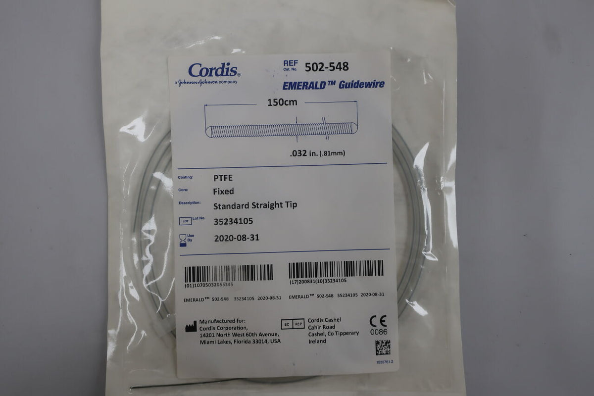 502-548 - CORDIS - emerald fixed core guidewire 0.032" x 150cm, straight, 7cm flex end, (EA)