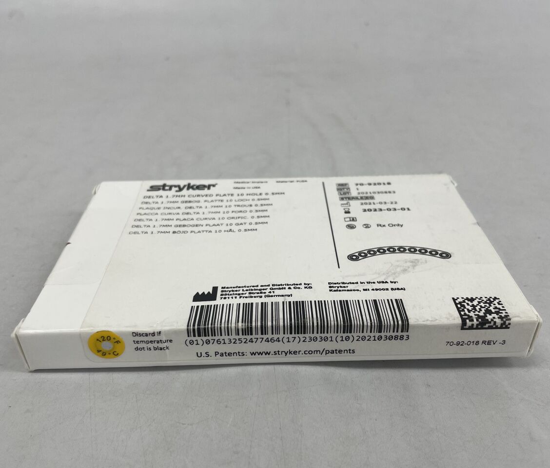 70-92018 - STRYKER - delta 1.7mm curved plate 10 hole 0.5mm, (BX/1) - ( Expiry Date: 2023-03-01 )