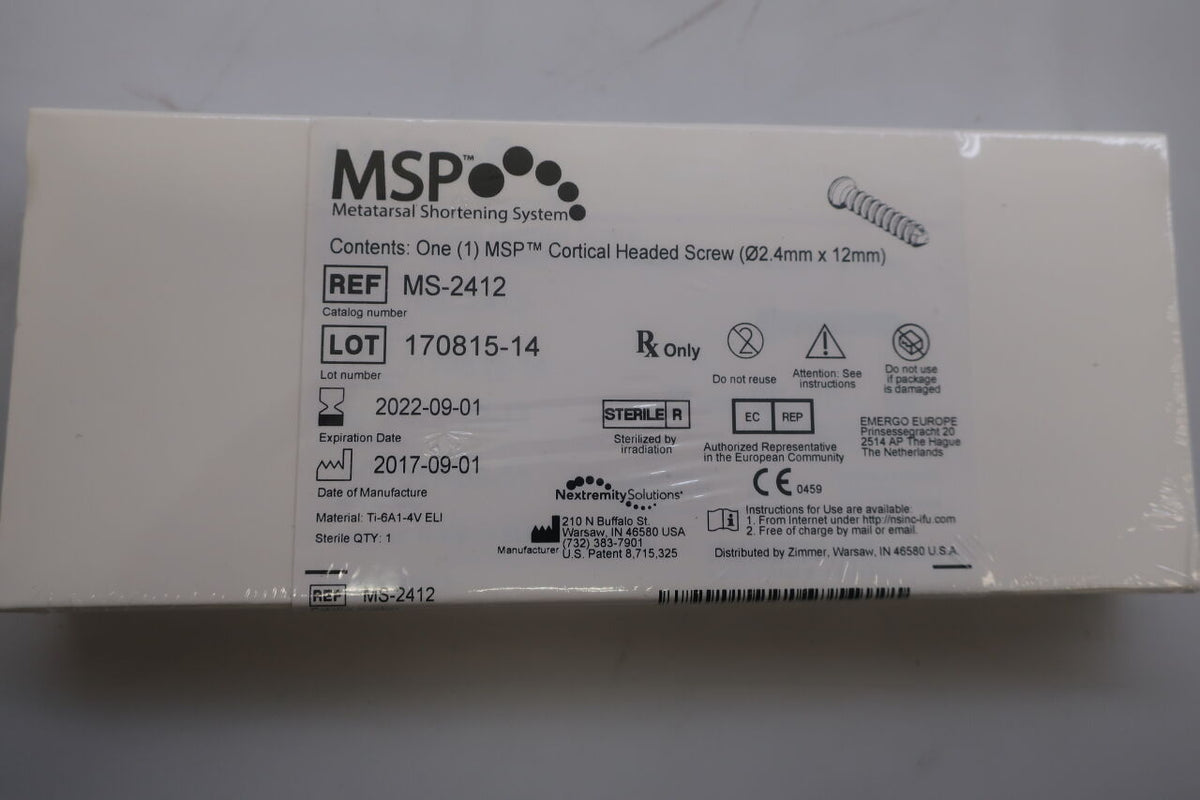 MS-2412 - MSP - 12mm Cortical Headed Screw, (BX/1) - ( Expiry Date: 2022-10-11 )
