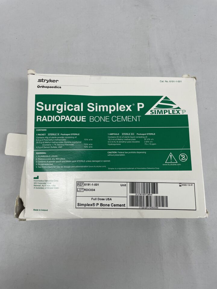 6191-1-001 - HOWMEDICA - Surgical Simplex P Radiopaque Bone Cement, Full-Dose, (BX/2) - ( Expiry Date: 2022-12-31 )