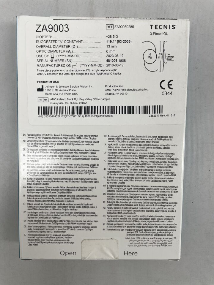 ZA9003 - JOHNSON & JOHNSON - tecnis acry 13.omm 6opt modc pmma optieg, () - ( Expiry Date: 2023-08-19 )