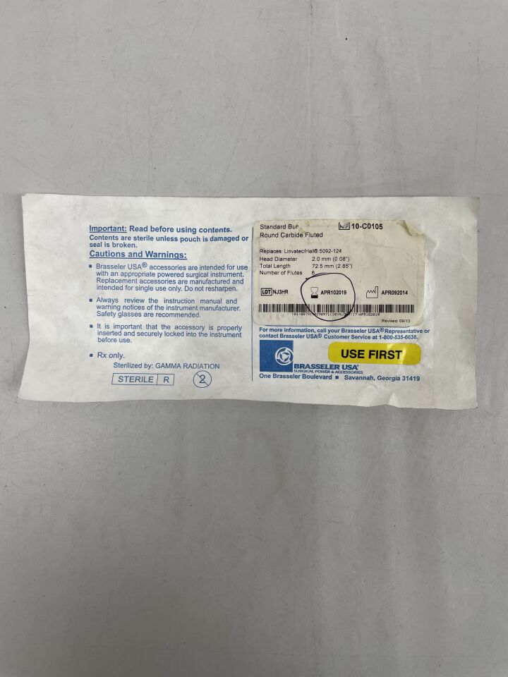 10-C0105 - BRASSELER - Standard Bur around Carbide Fluted, (EA) - ( Expiry Date: 2019-04-10 )