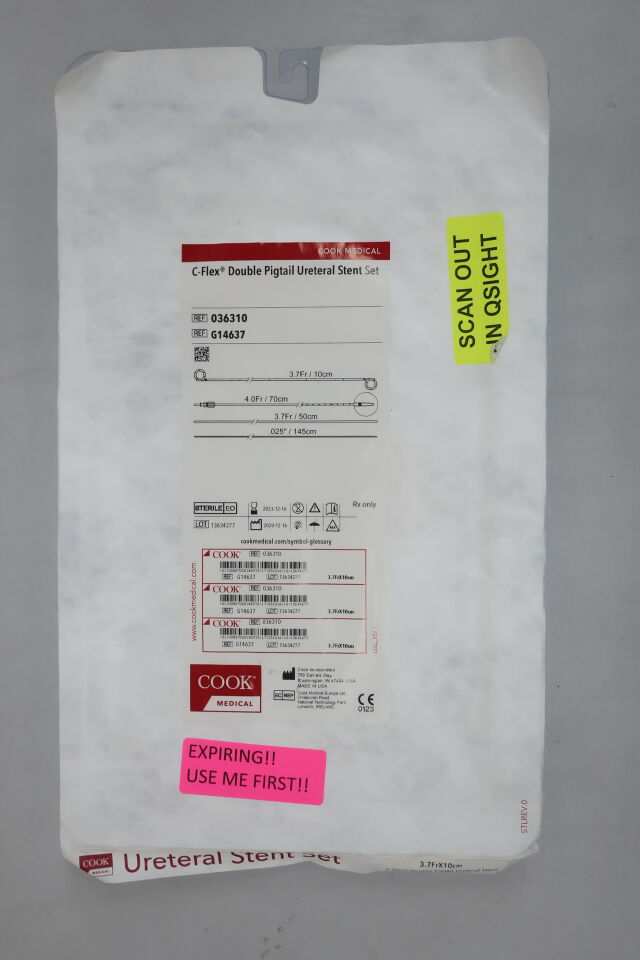 G14637 - COOK - C-Flex Double Pigtail Ureteral Stent Set 3.7Fr/10cm, (EA) - ( Expiry Date: 2023-12-16 )