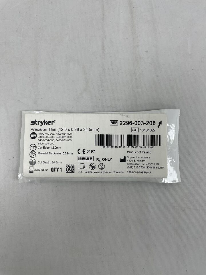 2296-003-206 - STRYKER - Precision Thin Blade, 34.5 L x 12 mm W, (EA) - ( Expiry Date: 2023-05-01 )