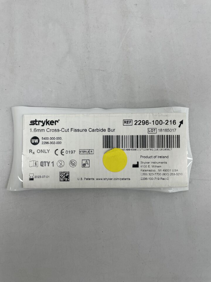 2296-100-216 - STRYKER - Cross-Cut Fissure Carbide Bur 1.6mm , (EA) - ( Expiry Date: 2023-07-01 )