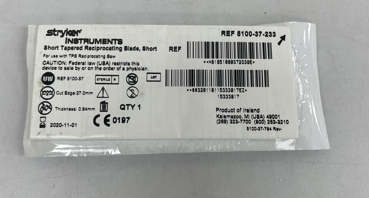 5100-37-233 - STRYKER - Short Tapered Reciprocating Blade 27.0mm, (EA) - ( Expiry Date: 2020-11-01 )
