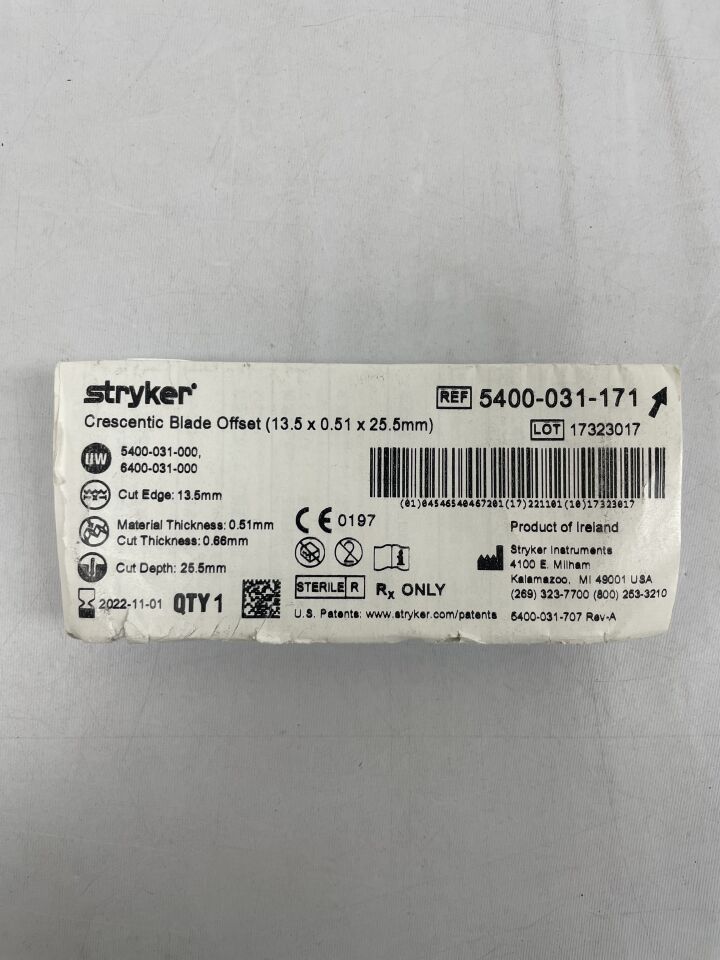 5400-031-171 - STRYKER - Crescentic Blade, 25.5 L x 13.5 mm W, () - ( Expiry Date: 2022-11-01 )