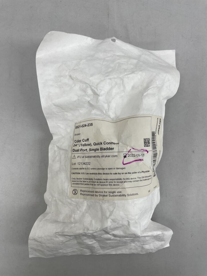 5921-024-235 - STRYKER - Color Cuff Tourniquet, 24 x 4 in., Yellow, Single Bladder, Dual Port, (EA) - ( Expiry Date: 2022-09-15 )