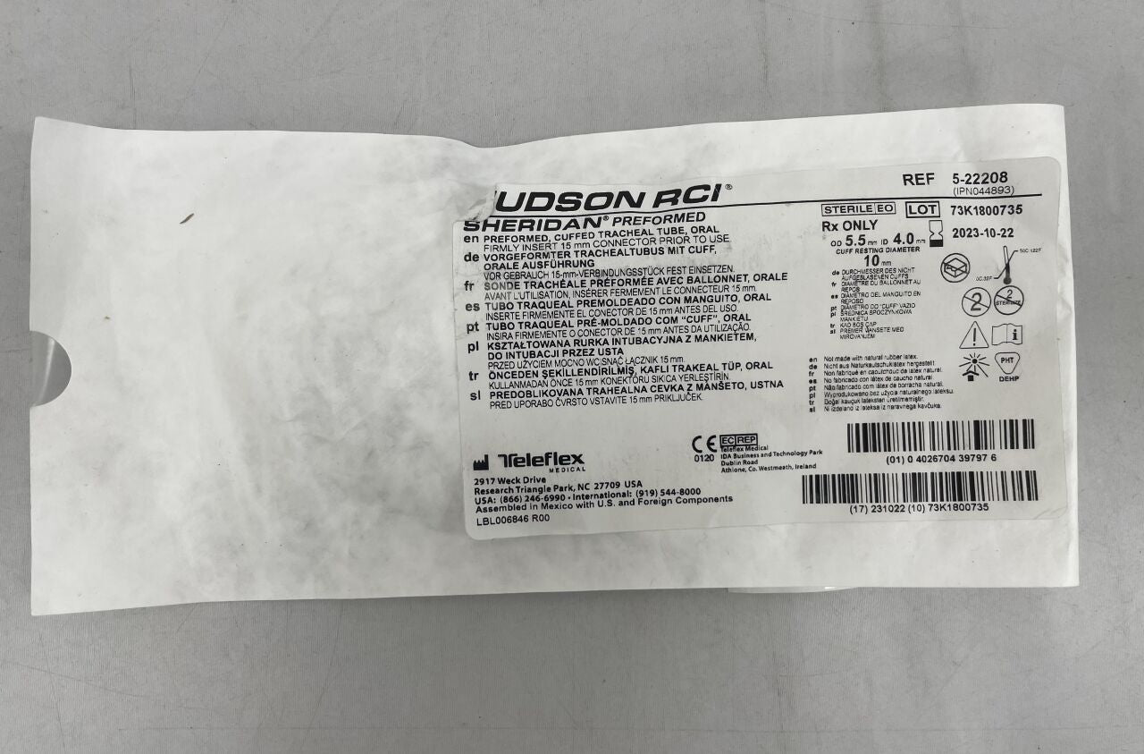 5-22208 - TELEFLEX - hudsoon rci et sheridan preformed cuffed tracheal tube oral, 4.0, (EA) - ( Expiry Date: 2023-10-20 )