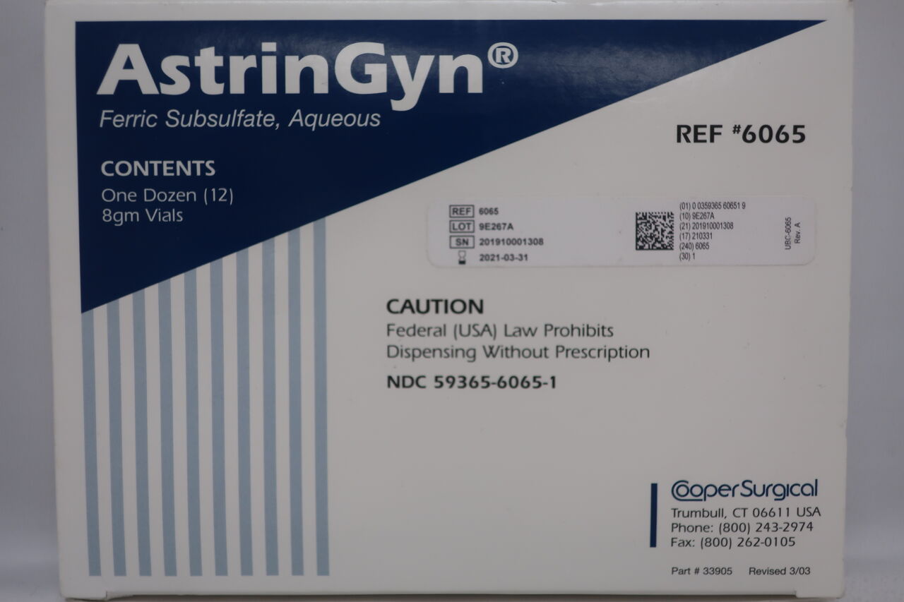 6065 - COOPER SURGICAL - AstrinGyn Ferric Subsulfate Aqueous 8gm Vials, (BOX/12) - ( Expiry Date: 2021-03-31 )