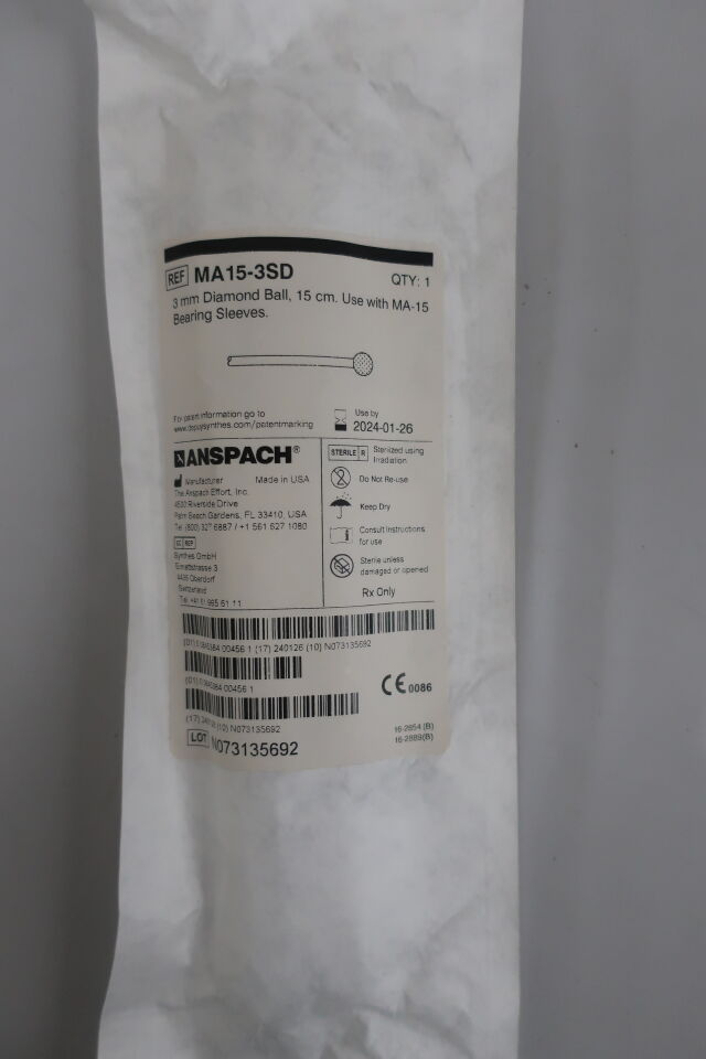 MA15-3SD - ANSPACH - 3 mm Diamond Ball, 15 cm. Use with MA-15 Bearing Sleeves., (EA) - ( Expiry Date: 2024-01-26 )