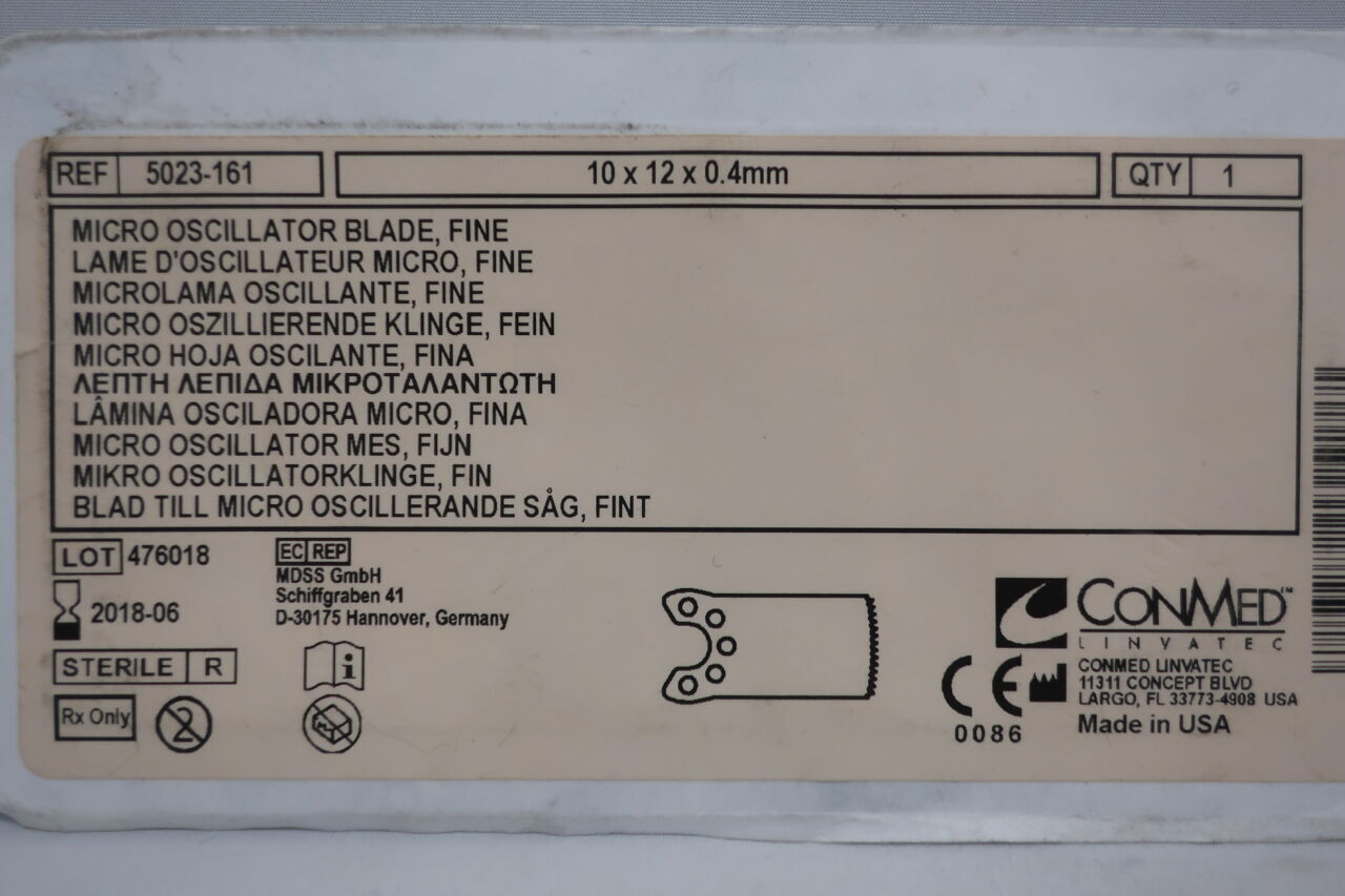 5023-161 - CONMED - Micro Oscillator Blade, Fine 10mm x 12mm x 0.4mm, () - ( Expiry Date: )