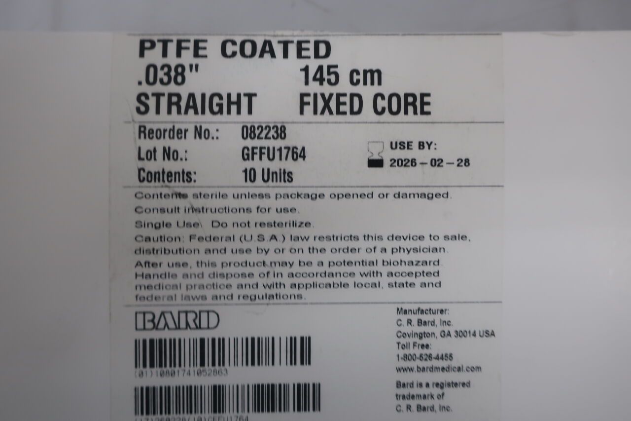 082238 - BARD - Bard Straight Tip Guidewire, 145 cm Length, 0.038 in. dia., (EA) - ( Expiry Date: 2024-03-28 )