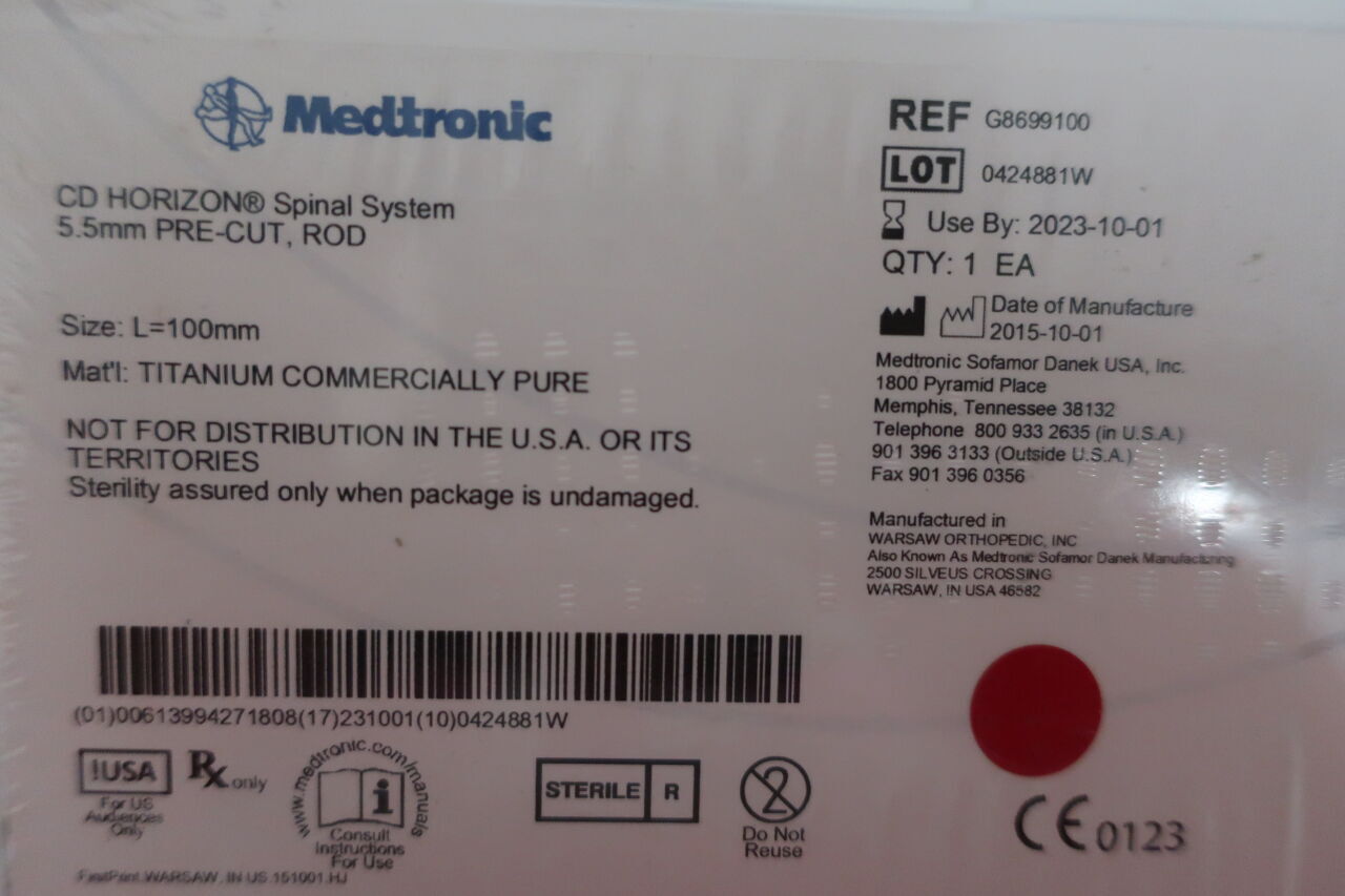 G8699100 - MEDTRONIC - CD Horizon Spinal System 5.5mm PRE-CUT, ROD Size: L=100mm, (BX) - ( Expiry Date: 2023-10-01 )