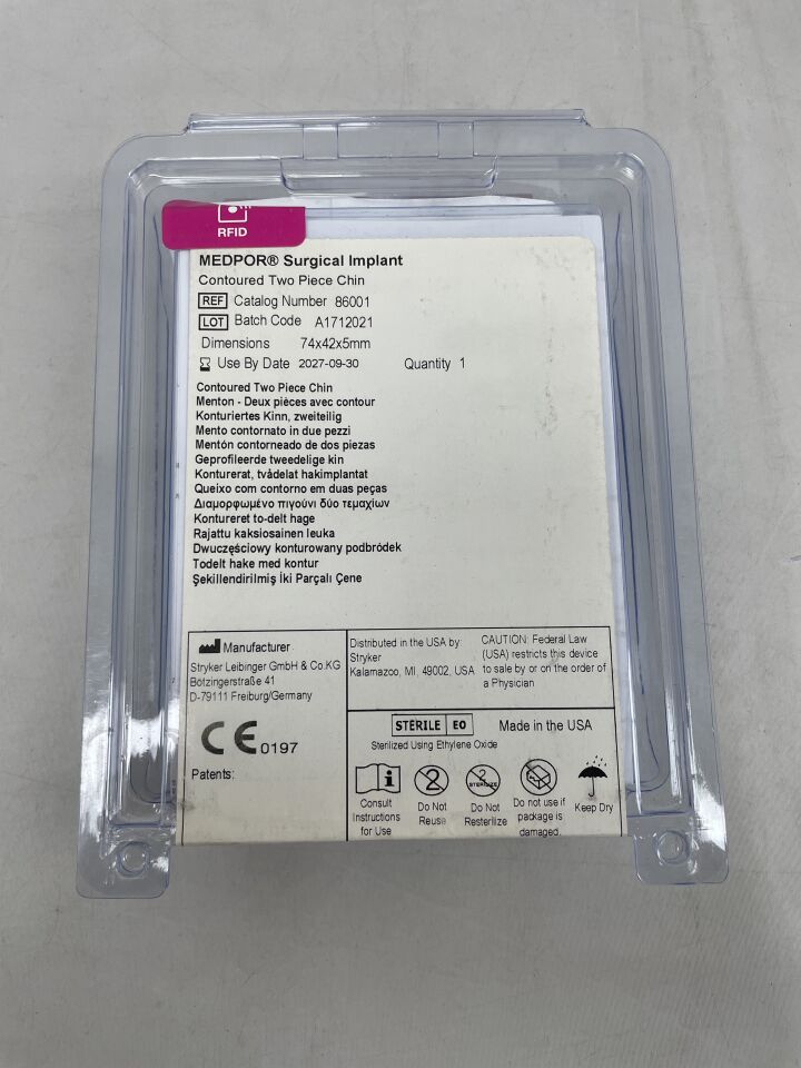 86001 - STRYKER - MEDPOR Surgical Imlant Contoured two piece chin 74x42x5mm , ( EA ) - ( Expiry Date : 2027-09-30 )