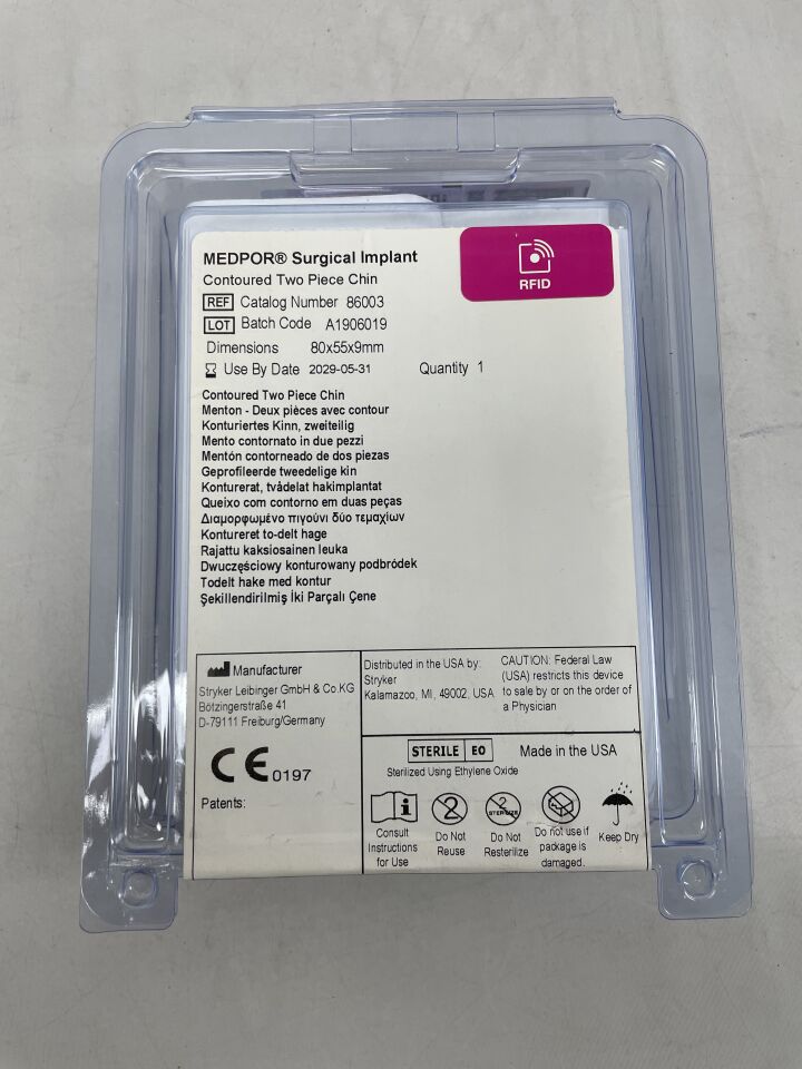 86003 - STRYKER - MEDPOR Surgical Imlant Contoured two piece chin 80x55x9mm , ( EA ) - ( Expiry Date : 2029-05-31 )