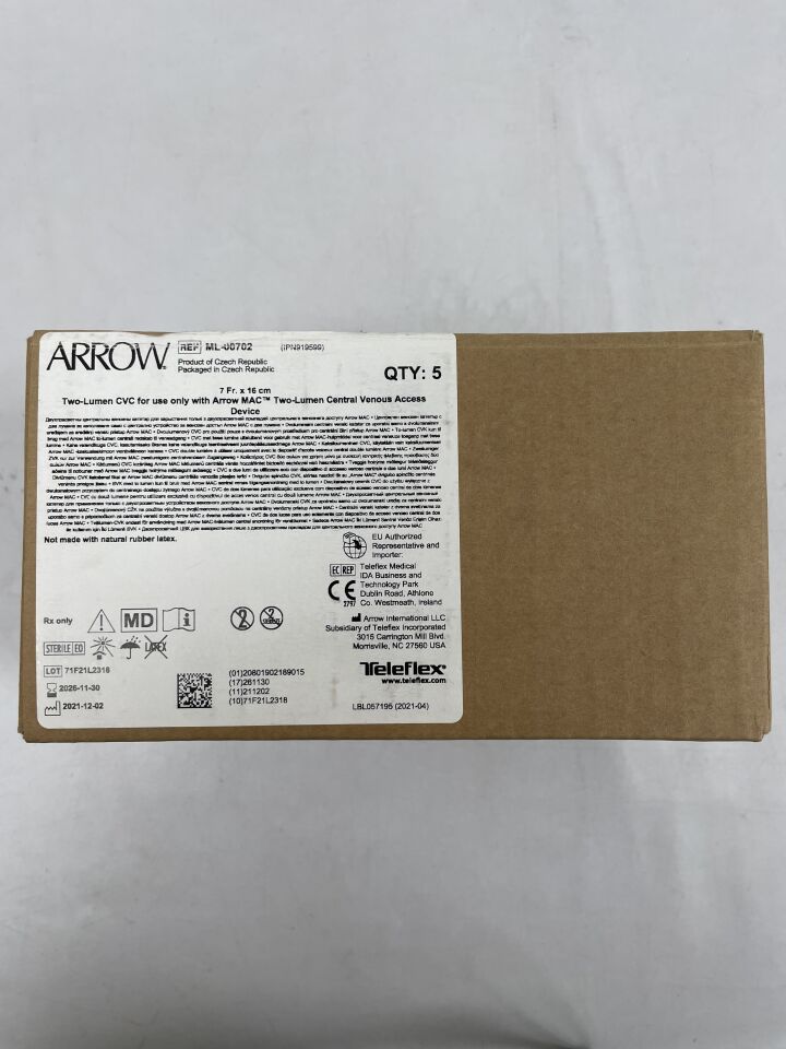 ML-00702 - TELEFLEX - 雙腔中心靜脈導管,僅適用於 Arrow MAC(TM) 雙腔中心靜脈通路裝置,(BX/5)-(有效期至:2026-11-30)