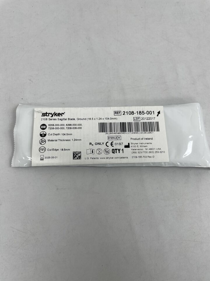 2108-185-001 - STRYKER - 2108 Series Sagittal Blade, Ground (18.5 x 1.24 x 104.0mm) , ( EA ) - ( Expiry Date : 2025-05-01 )