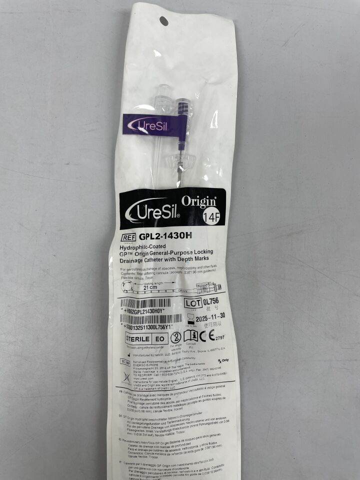 GPL2-1430H - URESIL - origin hydrophilic gp origin locking drainage catheter, 14f x 21cm , ( EA ) - ( Expiry Date : 2025-11-30 )