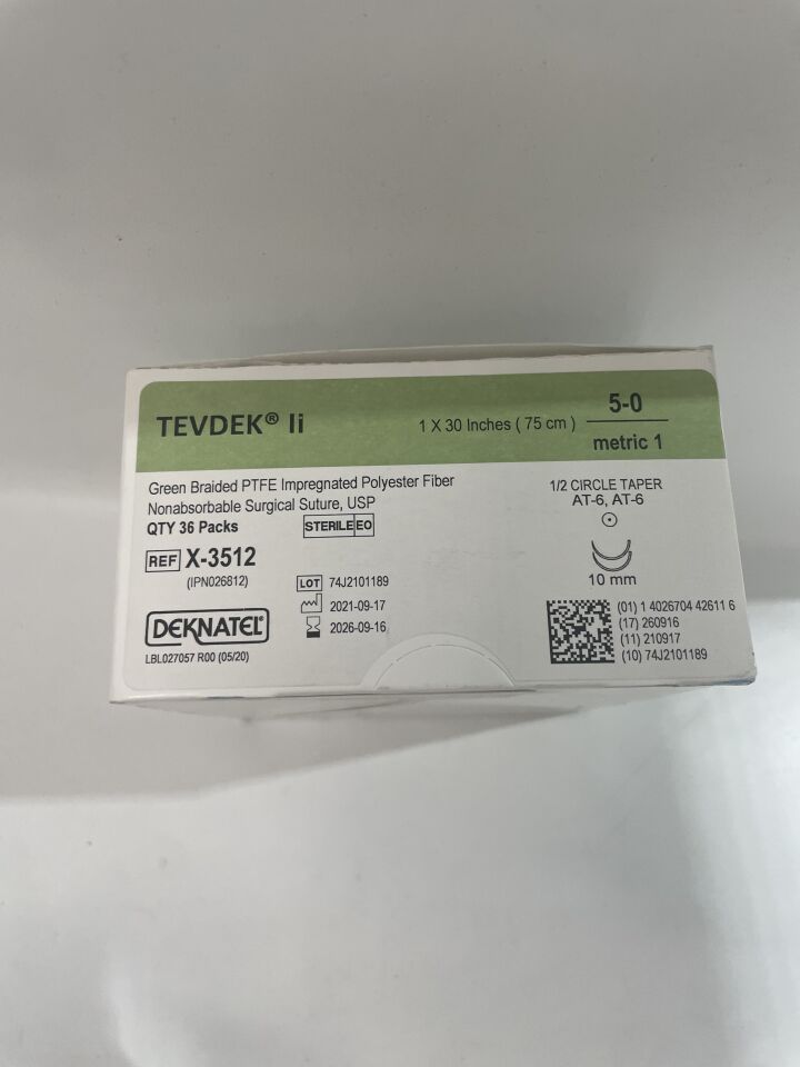 X-3512 - TELEFLEX - TEVDEK Ii Green Braided PTFE Impregenated Polyester Fiber 1x30"(75cm), (BX/36) - ( Expiry Date: 2026-09-16 )