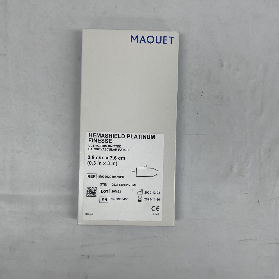M00202019579P0 - MAQUET - Hemashield Platinum Finesse Ultra-Thin Knitted Cardiovascular Patch - 0.8cm x 7.6cm , ( BX/1 ) - ( Expiry Date : 2025-11-30 )