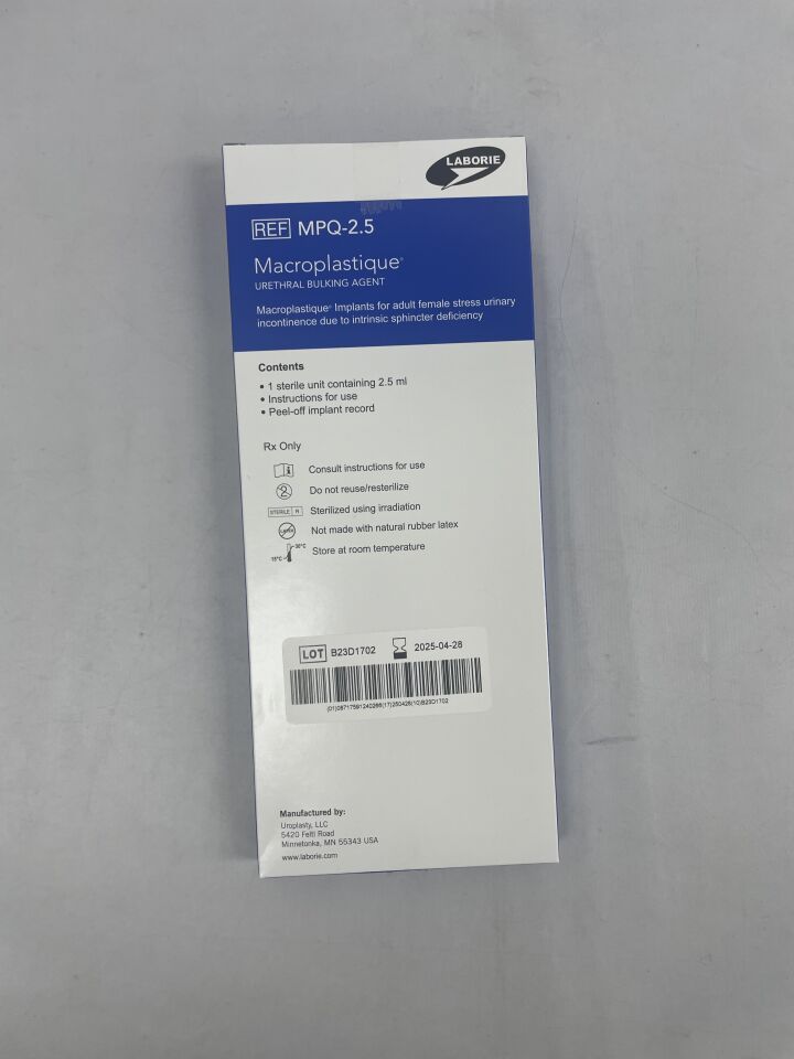 MPQ-2.5 - UROPLASTIA - Agente de relleno uretral Laborie Cogentix Macroplastique 2,5 ml (caja/1) - (Fecha de caducidad: 28/04/2025)