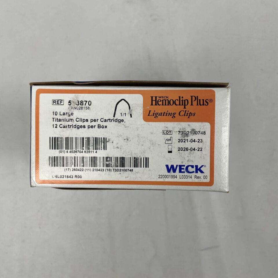 533870 - TELEFLEX - weck 止血夾加鈦結紮夾:每盒 10 個大號止血夾,帶膠帶,(盒/12)-(有效期至:2026-04-22)