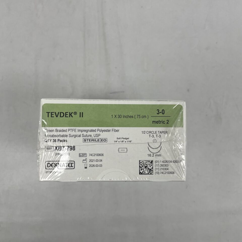 XB7-798 - TELEFLEX - Tevdek Green Braided Suture 3-0 T-3 2N 30" PSM 1/8" x 1/4" , ( BX/36 ) - ( Expiry Date : 2026-03-03 )