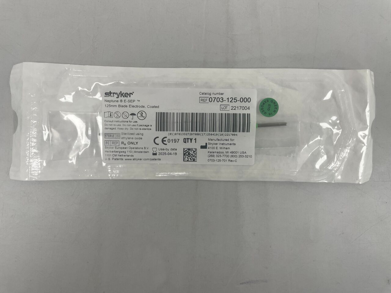 0703-125-000 - STRYKER - Neptune E-SEP Open-surgery electrosurgical handpiece/electrode, monopolar, 125mm Blade Electrode , ( EA ) - ( Expiry Date : 2025-04-19 )