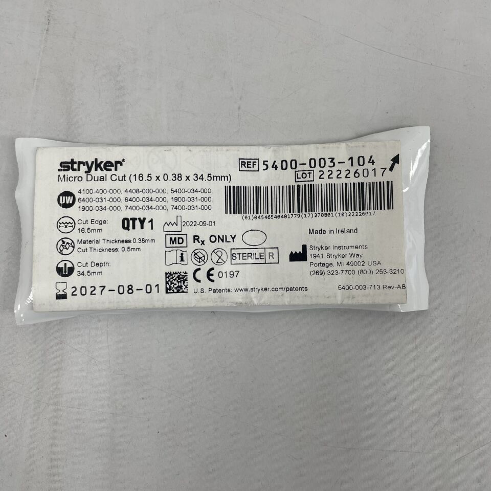 5400-003-104 - STRYKER - Micro Dual Cut Surgical saw blade, sagittal 16.6 x 0.38 x 34.5mm , ( EA ) - ( Expiry Date : 2027-08-01 )