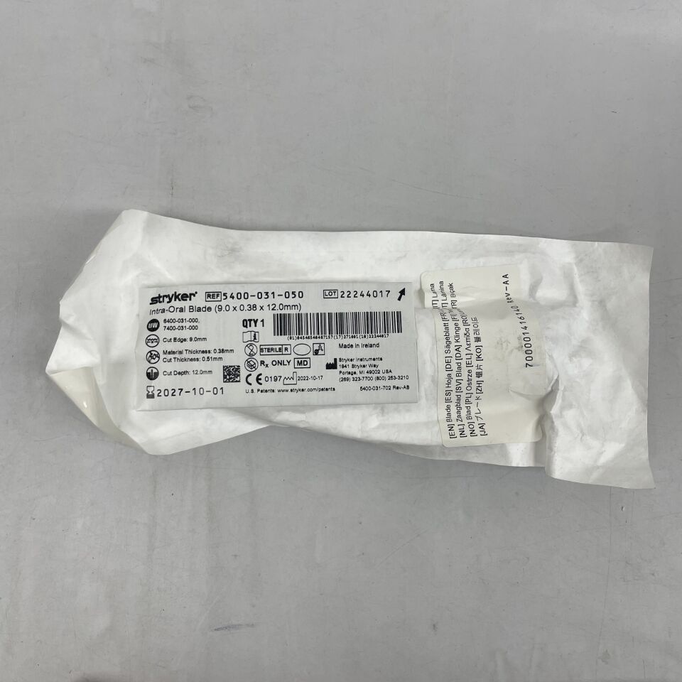 5400-031-050 - STRYKER - Intra-Oral Blade Surgical saw blade, sagittal 9.0 x 0.38 x 12.0mm , ( EA ) - ( Expiry Date : 2027-10-01 )