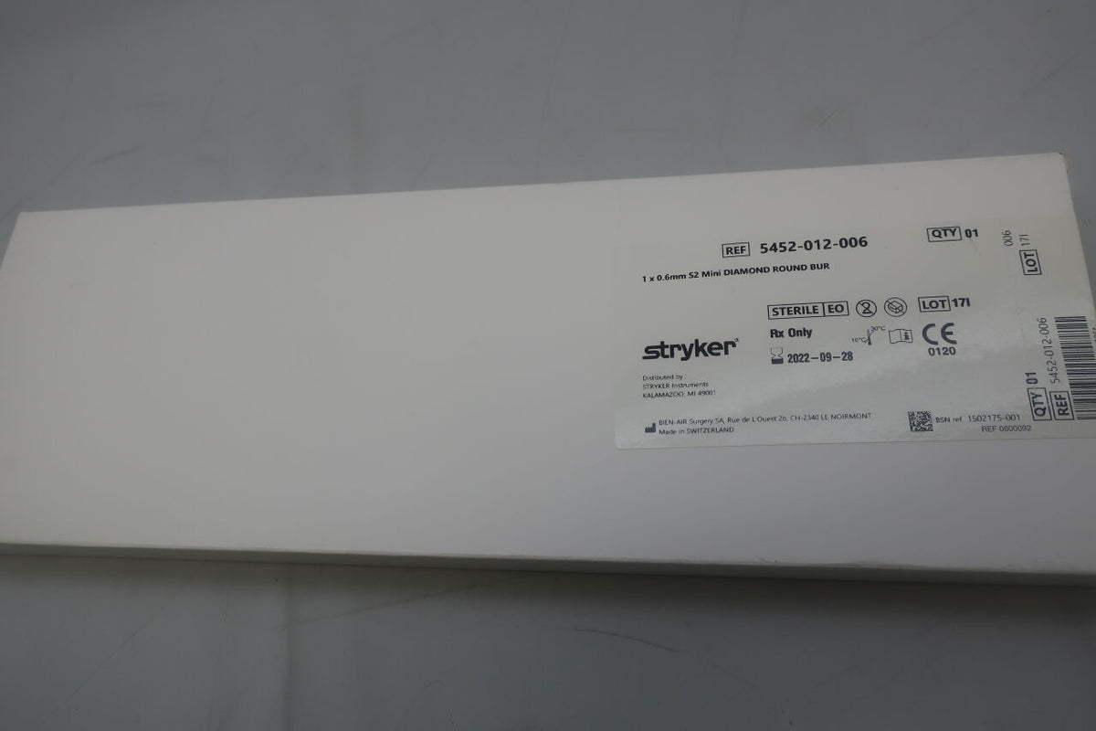 5452-012-006 - STRYKER - Cutting burr, 0.6mm dia., S2 mini diamond round burr, (BX/1)