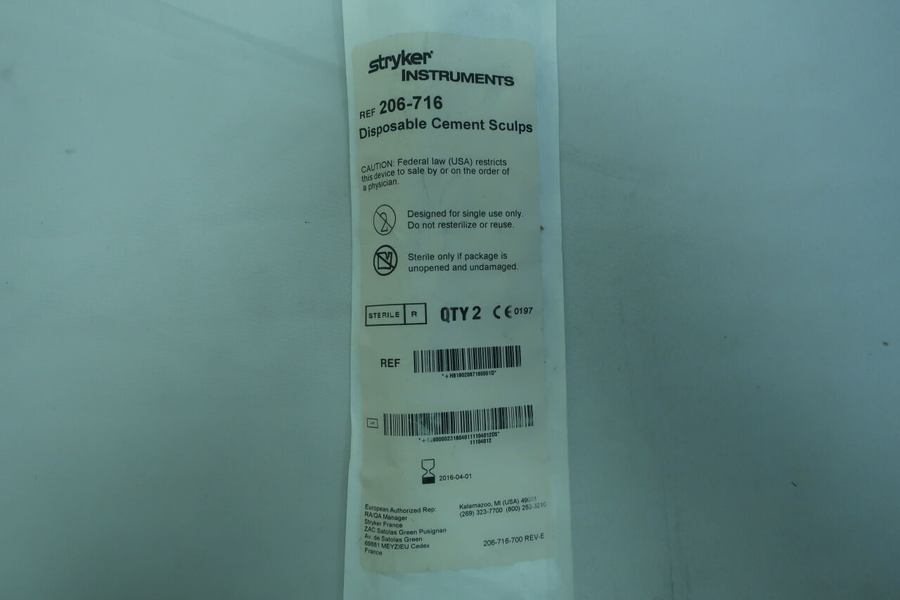 206-716 - STRYKER - Cement Sculp, 2 pack, For BioPrep Bone Preparation System, (EA) - ( Expiry Date: 2016-04-01 )