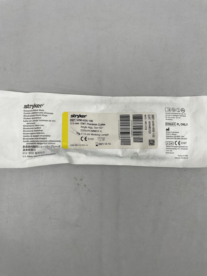 5290-635-100 - STRYKER - 3.5 mm ENT Precision Cutter, Angle Agg. Serr 60 Degree, ESSx/HUMMER 4, 11.0 cm Working Length, (EA) - ( Expiry Date: 2021-09-26 )
