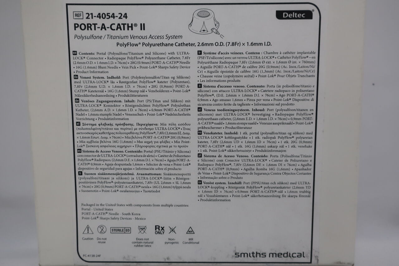 21-4054-24 - DELTEC - Port-A-Cath II Polysulfone/Titanium Venous Access System, (BX/1) - ( Expiry Date: 2020-04-30 )