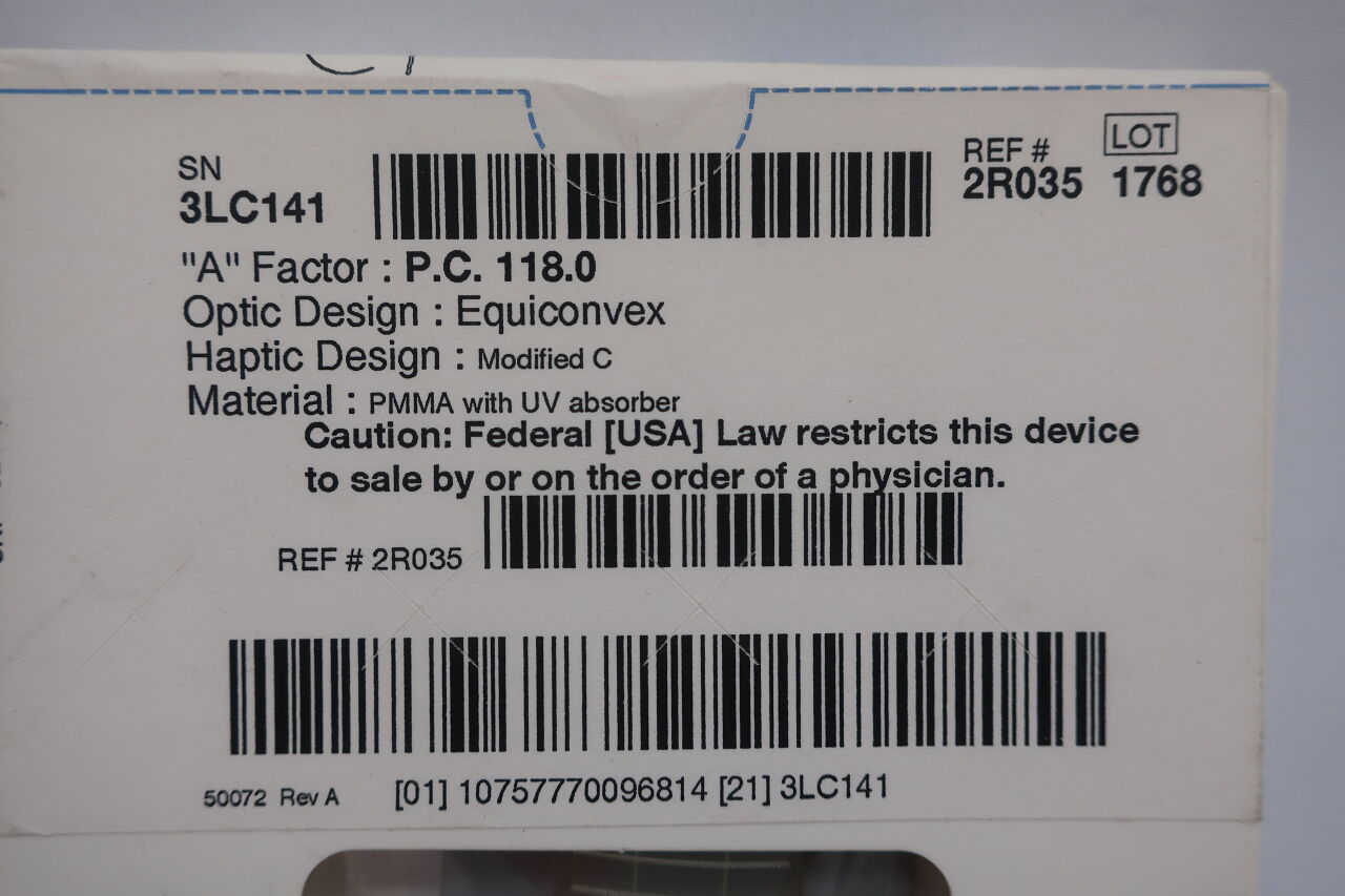 2R035 - STORZ - UV Absorbing Posterior Chamber intra-ocular lens, diopter +03.0, length 12.25mm, 5.50mm, (BX/1) - ( Expiry Date: 2002-07-01 )