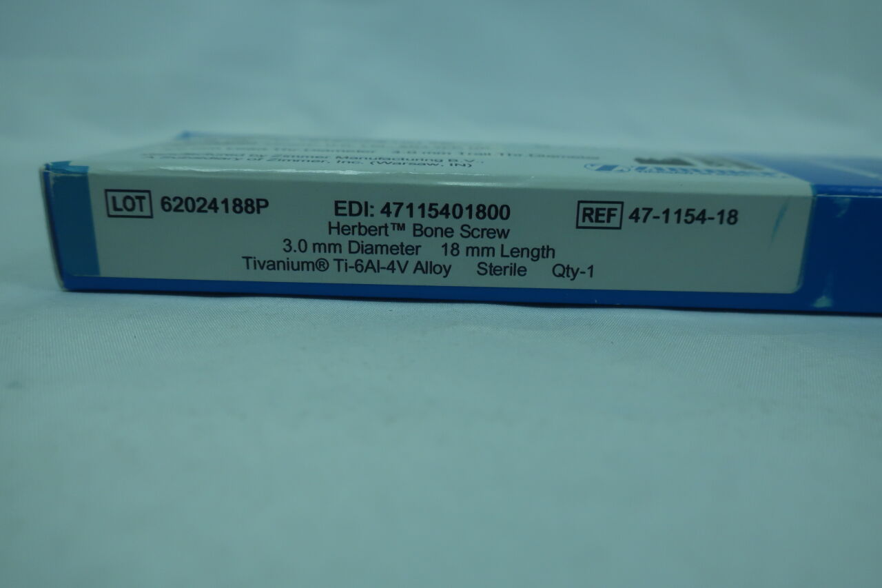 47-1154-18 - ZIMMER - Herbert Bone screw, 3mm dia, 18mm length, Tivanium Ti-6AI-4V Alloy, (BX/1) - ( Expiry Date: 2023-07-01 )