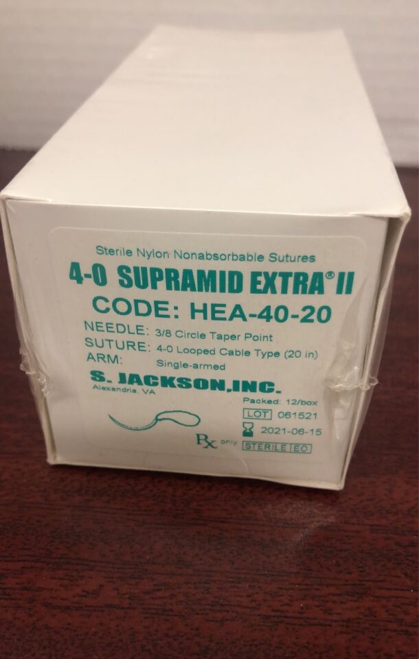 HEA-40-20 - S JACKSON - Nylon Sutures, 4-0 Supermid Extra II, (BX/12) - ( Expiry Date: 2021-06-15 )
