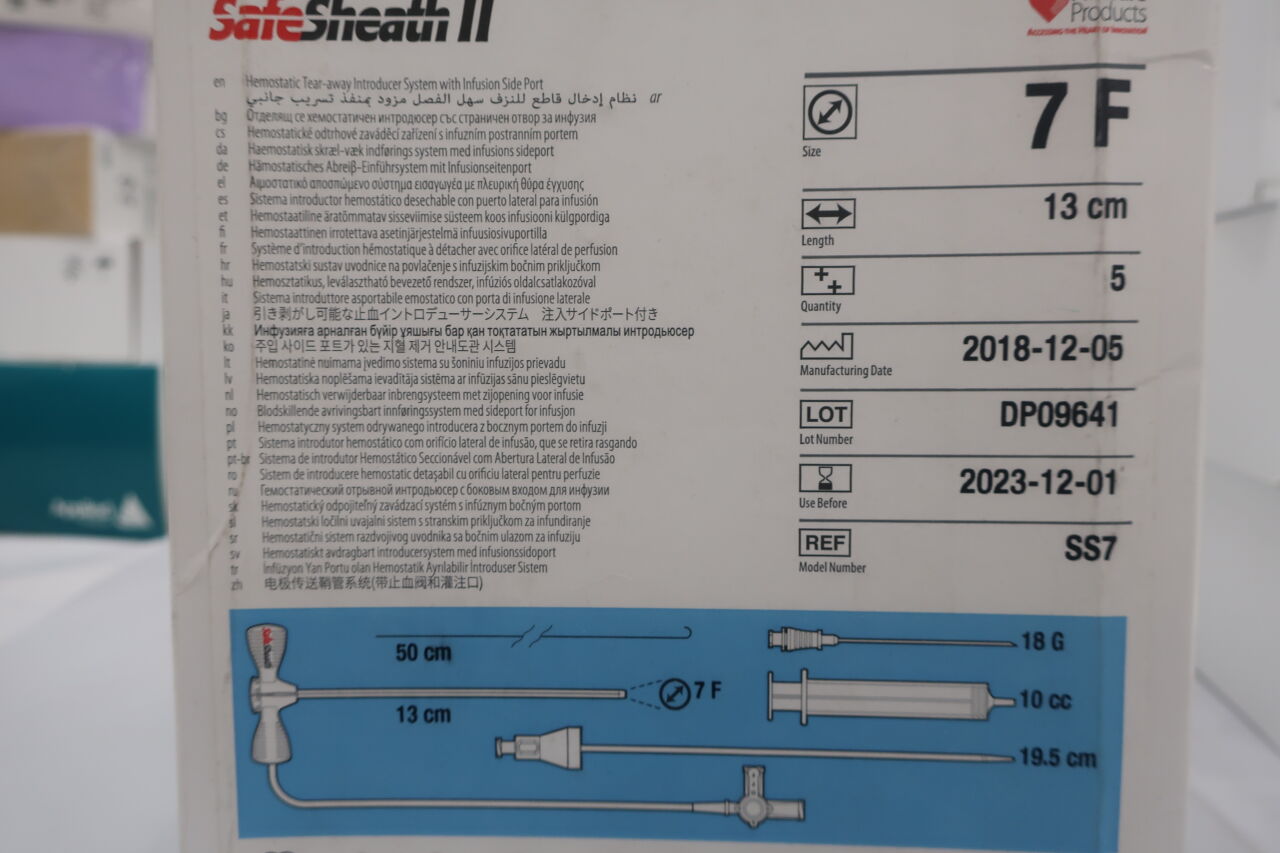SS7 - OSCOR - SafeSheath II Hemostatic Tear-away Introducer System with Infusion Side Port, 7F x 13 cm, (BX/5) - ( Expiry Date: 2023-12-01 )