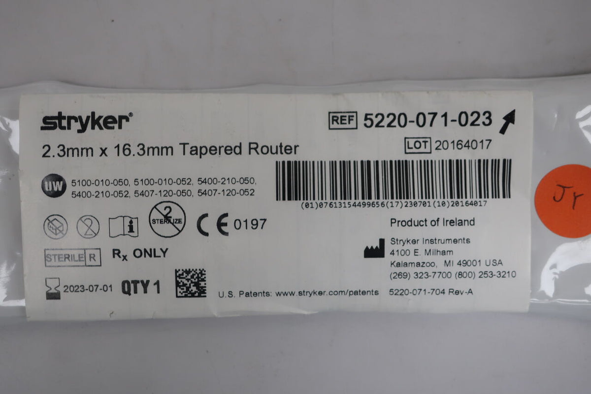 5220-071-023 - STRYKER - 2.3mm x 16.3mm Tapered Router, (EA)