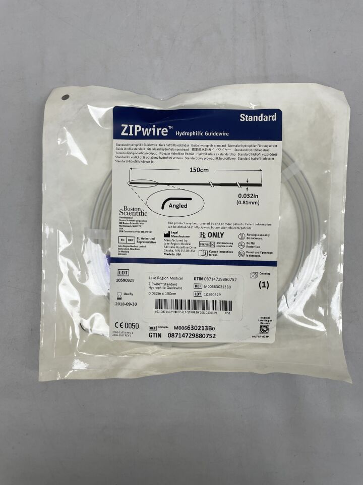 630213B - BOSTON SCIENTIFIC - ZIPwire Hydrophilic Guidewire, Standard, Angled 150cm x 0.032, () - ( Expiry Date: 2018-09-30 )
